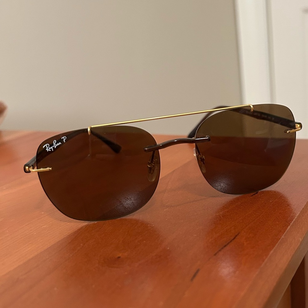 Ray-Ban RB4280 rimless sunglasses, EUC, Polarized, Brown